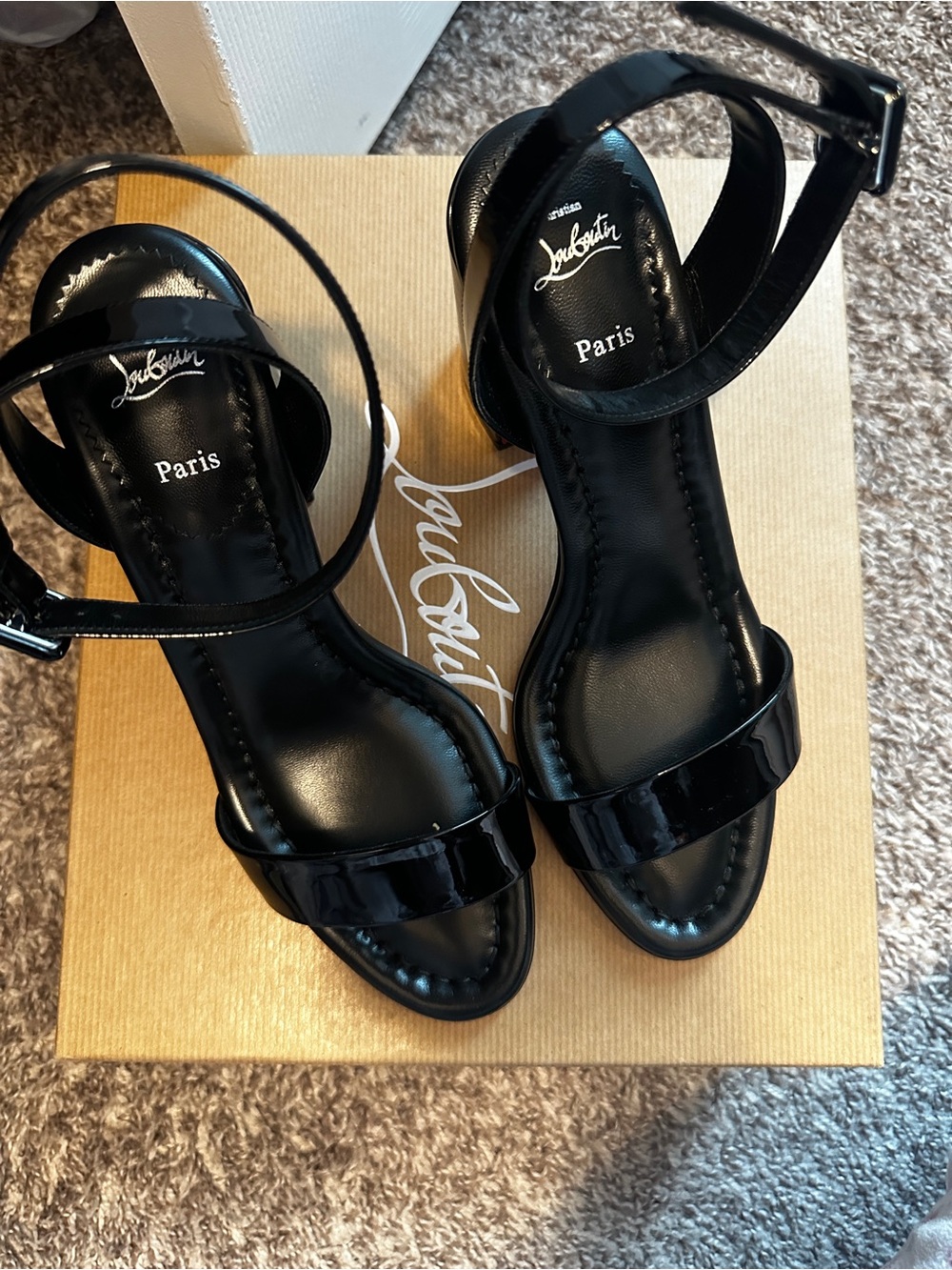 Christian Louboutin miss Sabina  Black Patent Leather Ankle-Strap Sandals size 8